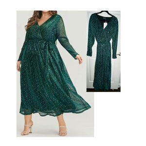 BloomChic Green Sequin Long Sleeve Dress Size 2X purchased NWT, worn once